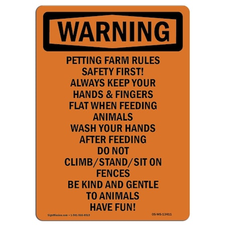 OSHA WARNING Sign, Petting Farm Rules, 24in X 18in Rigid Plastic